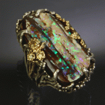 Yowah Boulder Opal Sterling Silver and 14kt Gold Ring