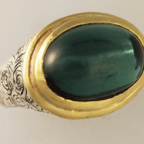 Tourmaline Cabochon Sterling Silver and 14kt Gold Ring