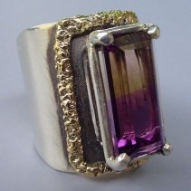 Ametrine, Sterling Silver and 14kt Gold Wide Band Ring