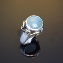 Aquamarine Cabochon, Sterling Silver and 14kt Gold Ring