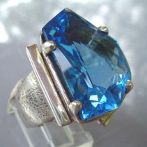 Free Form Cut Blue Topaz, Sterling Silver Ring