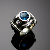 Blue Topaz, Sterling Silver Wide Band Ring
