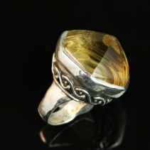 Carved Citrine Sterling Silver Ring, Side View