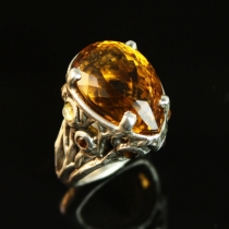 Dark Citrine Sterling Silver Ring with Citrine Cabs
