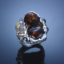 Fire Agate, SS/14kt Ring with Gemstones