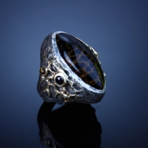 Palmwood, SS/14kt Ring with Black Diamonds andCitrines
