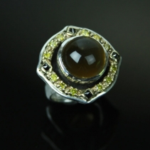 Star Quartz Sterling Silver and 14kt Gold Ring