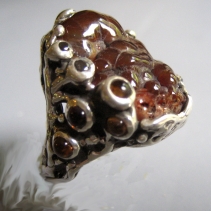 Fire Agate, Sterling Silver Ring with Citrines