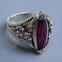 Marquise Cut Pyrope Garnet, Sterling Silver Ring, Leaves