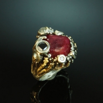 Garnet Crystal in Sterling Silver and 14kt Gold Ring