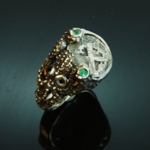 Half Real in SS Octopus Ring with Emeralds and Black Diamonds