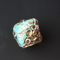 Turquoise, Sterling Silver Ring with Citrines