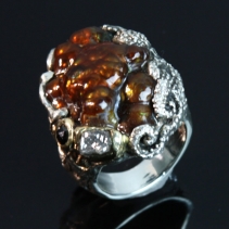 Carved Fire Agate, Sterling Silver Octopus Ring
