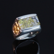 Gold Ore In Quartz, SS Ring with Gold Nuggets