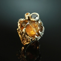 Quartz Crystal, Sterling Silver and 14kt Gold Ring