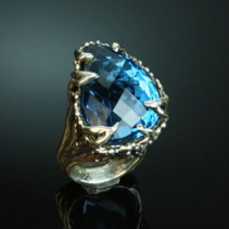 Fancy Cut, Large London Blue Topaz,Sterling Silver Ring