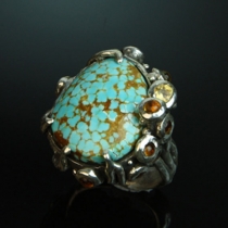 Turquoise, Sterling Silver Ring with Citrines