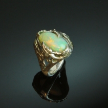 Ethiopian Opal, Sterling Silver Ring, Leaves