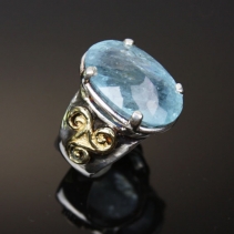 Aquamarine, Sterling Silver and 14kt Gold Ring