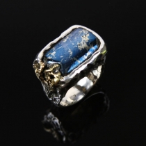 Covellite Sterling Silver and 18kt Gold Ring