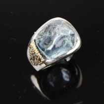 Natural Surface Aquamarine Sterling Silver and 14kt Gold Ring
