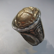 14kt Gold  Scarab  Beetle on Sterling Silver Ring