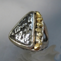 Silver Ore, Sterling Silver Ring with Gold Nuggets