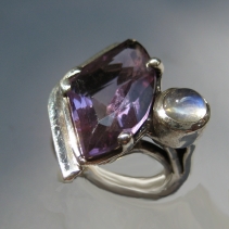 Ametrine, Sterling Silver Ring with Rainbow Moonstone