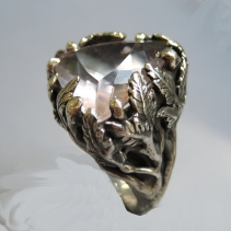 Rose Quartz, Sterling Silver Ring, Leaves