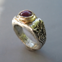 Star Ruby, Sterling Silver and 14kt Gold Celtic Zoomorphic Ring