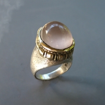Rose Quartz, Sterling Silver and 14kt Gold Egg and Dart Ring
