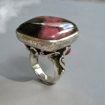 Rhodonite, Sterling Silver Ring with Rubies