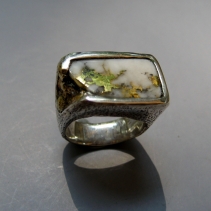 Gold Ore in Quartz, Sterling Silver Inlay Ring with Gold Nuggets