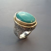 Sleeping Beauty Turquoise in Sterling Silver and 14kt Gold Ring