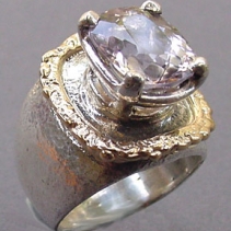 Kunzite in Sterling Silver and 14kt Gold Wide BandRing