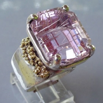 Kunzite in Sterling Silver and 14kt Gold Wide Band Ring