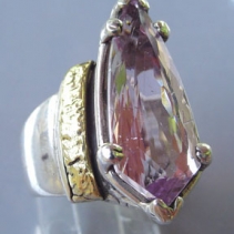 Kunzite in Sterling Silver and 14kt Gold Wide Band Ring