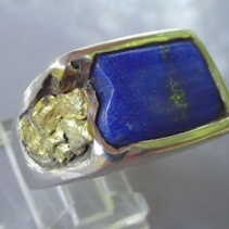 Lapis Inlay in Sterling Silver Ring with Gold Nuggets