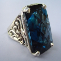 Large Checkerboard Cut, London Blue Topaz in Sterling Silver Ring