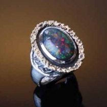 Sugared Andamooka Opal, SS/14kt Ring
