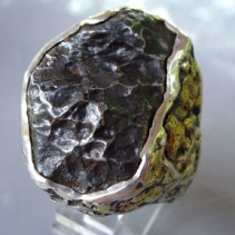 Sikhote Alin in Sterling Silver Ring with Gold Nuggets
