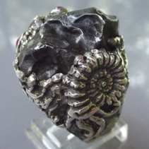 Sikhote Alin Meteorite in Sterling Silver Ammonite Ring