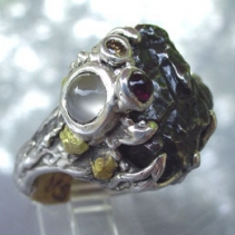 Sikhote Alin Meteorite in Sterling Silver Ring with Gold Nuggets, Moonstones, Garnets and Citrines