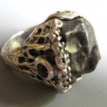 Sikhote Alin Meteorite in Sterling Silver Ring with Blac Star Sapphire