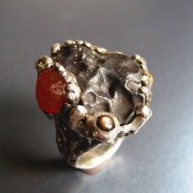 Sikhote Alin Meteorite in Sterling Silver Ring with Garnet Crystal, Star Sapphire and Brown Diamonds