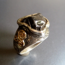 Sikhote Alin Meteorite in Sterling Silver and 14kt Gold Ring