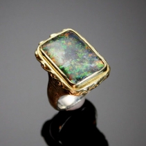 Sugared Andamooka Opal in Sterling Silver and 14kt Gold Ring