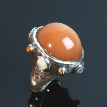 Orange Moonstone, SS Ring with Citrines and Moonstones