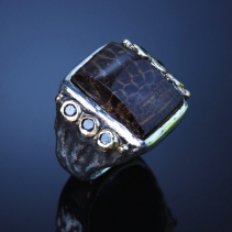 Palmwood, SS/14kt Ring with Black Diamonds