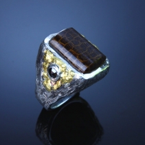Palmwood, SS Ring with Gold Nuggets